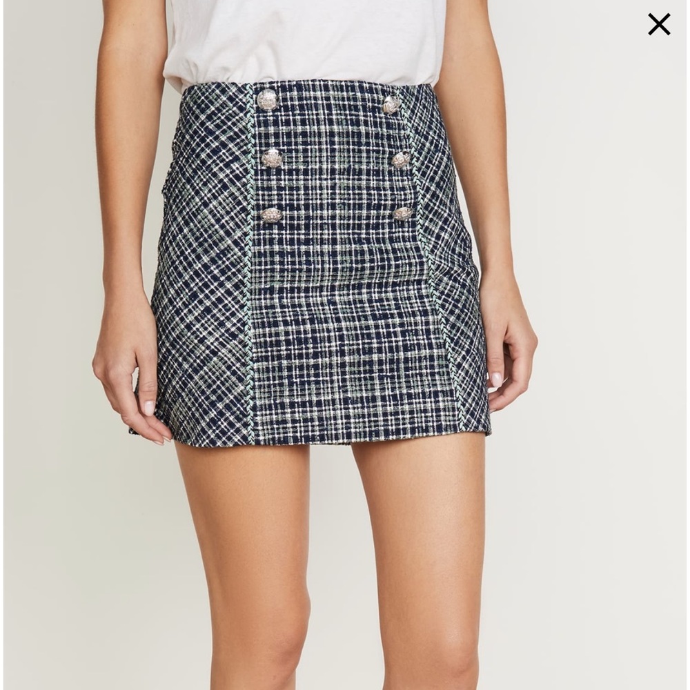Veronica Beard Blue and Green Plaid Mini Skirt